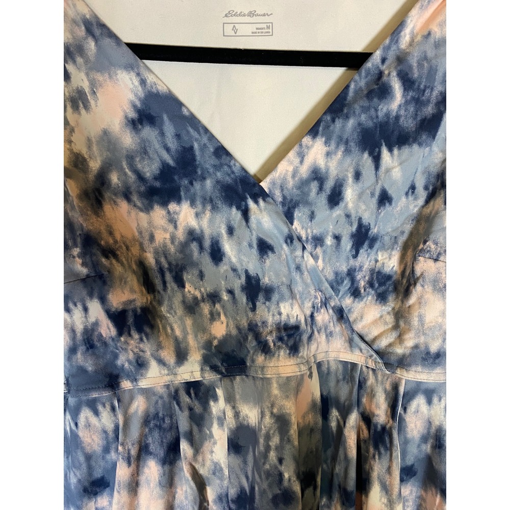 Eddie Bauer Blue Watercolor Fit Flare Dress Sleeveless Pockets Medium - Picture 6 of 9